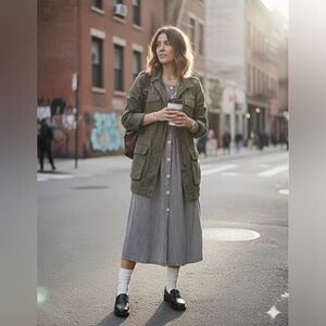 Love Sadie Striped Midi Dress Medium Black White Button Front Made in USA